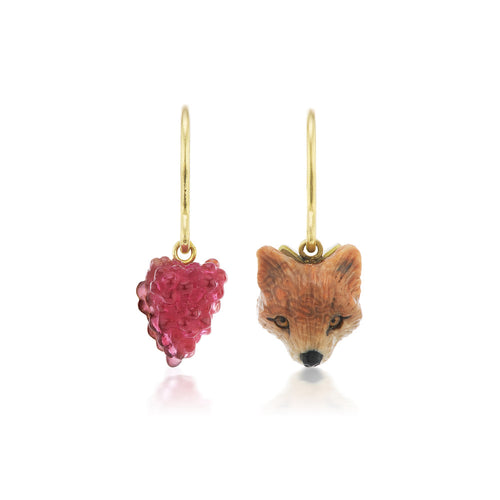 Aesop's Drop Earrings With Fox and Grapes